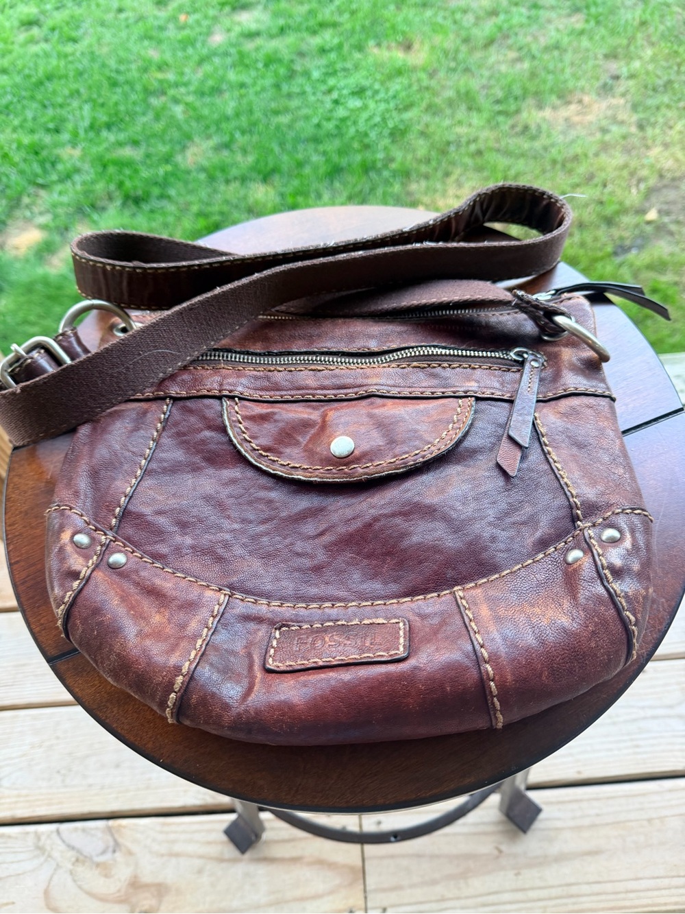 Fossil Liberty Vintage Brown Leather Crossbody Bag Boho Y2K